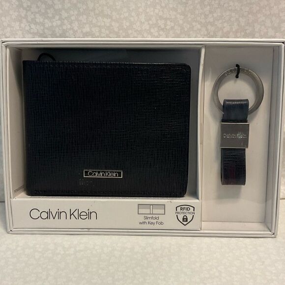 CALVIN KLEIN NAVY SLIMFOLD WALLET With Key Fold - Picture 1 of 4